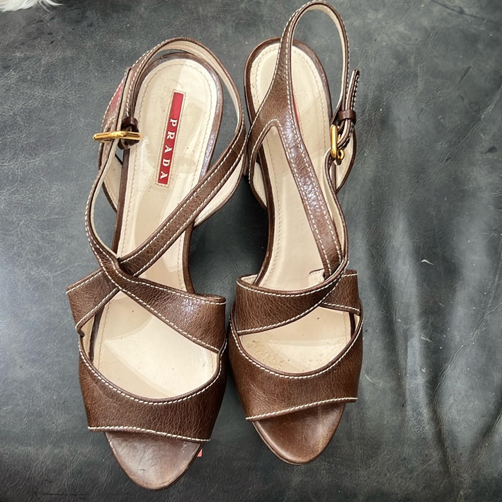 Prada Brown Leather Criss-cross Sandals Size 38.5 or 8.5